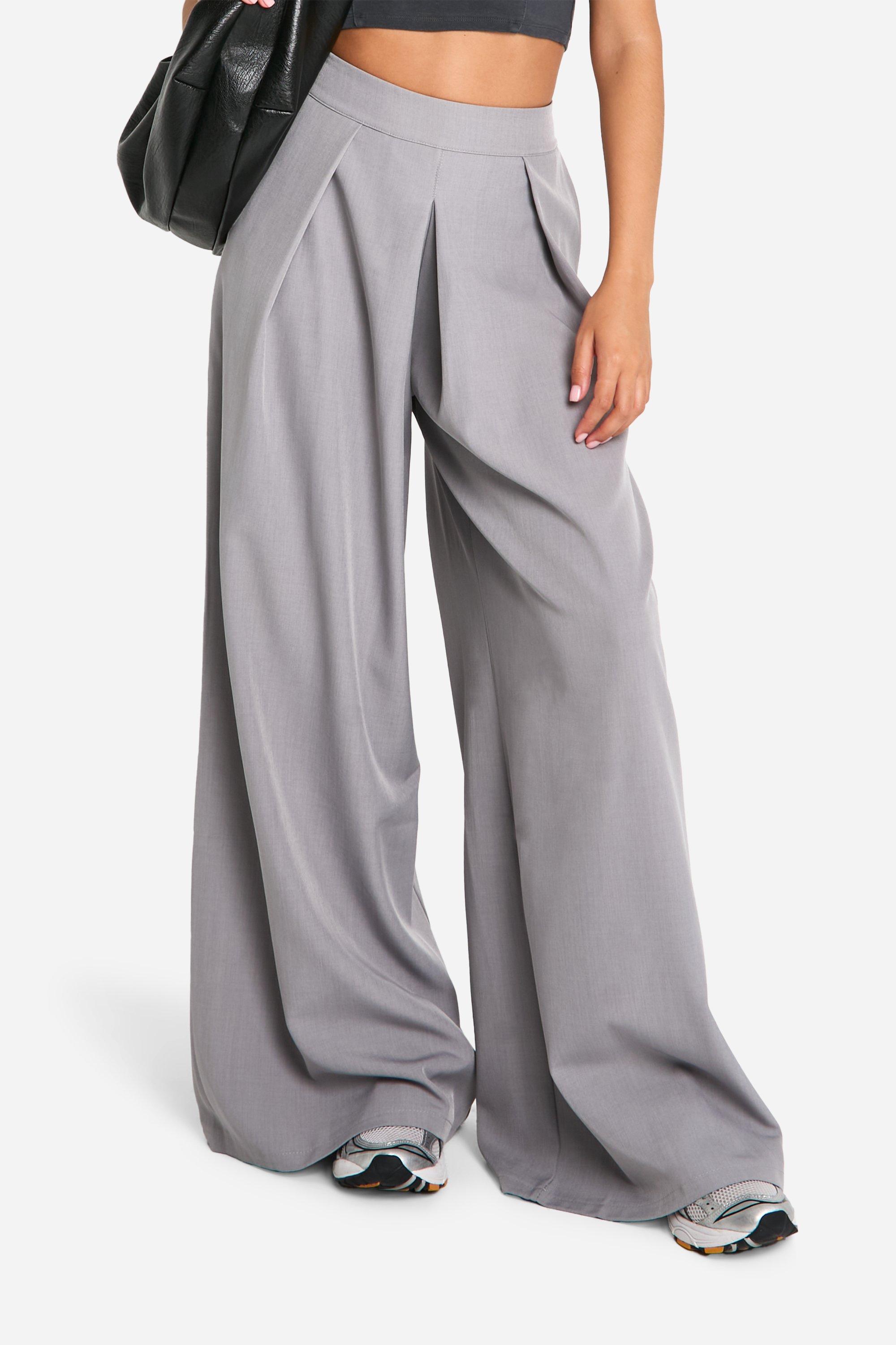 Marl Pleat Front Wide Leg Tailored Trousers boohoo